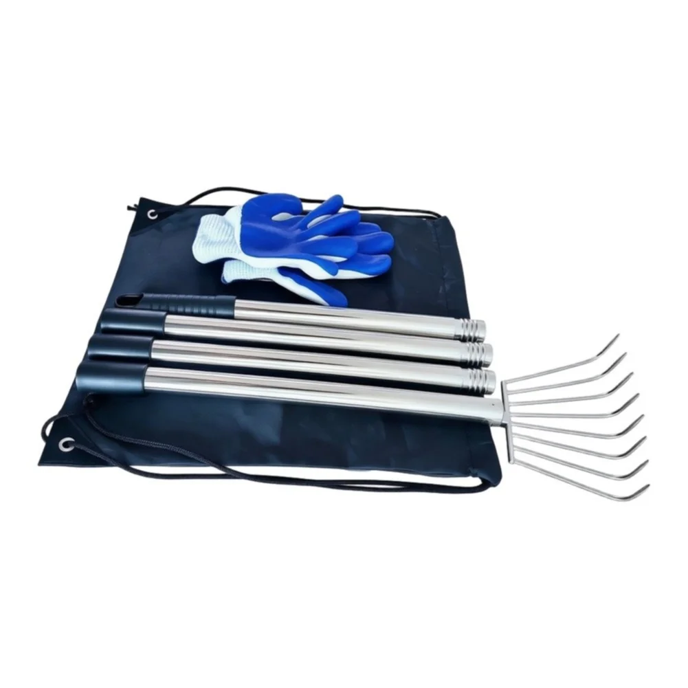 Garden Hay Rake with 8 Wide Tines and Extendable Handle for Farming Landscaping Soil Preparation and Debris Removal
