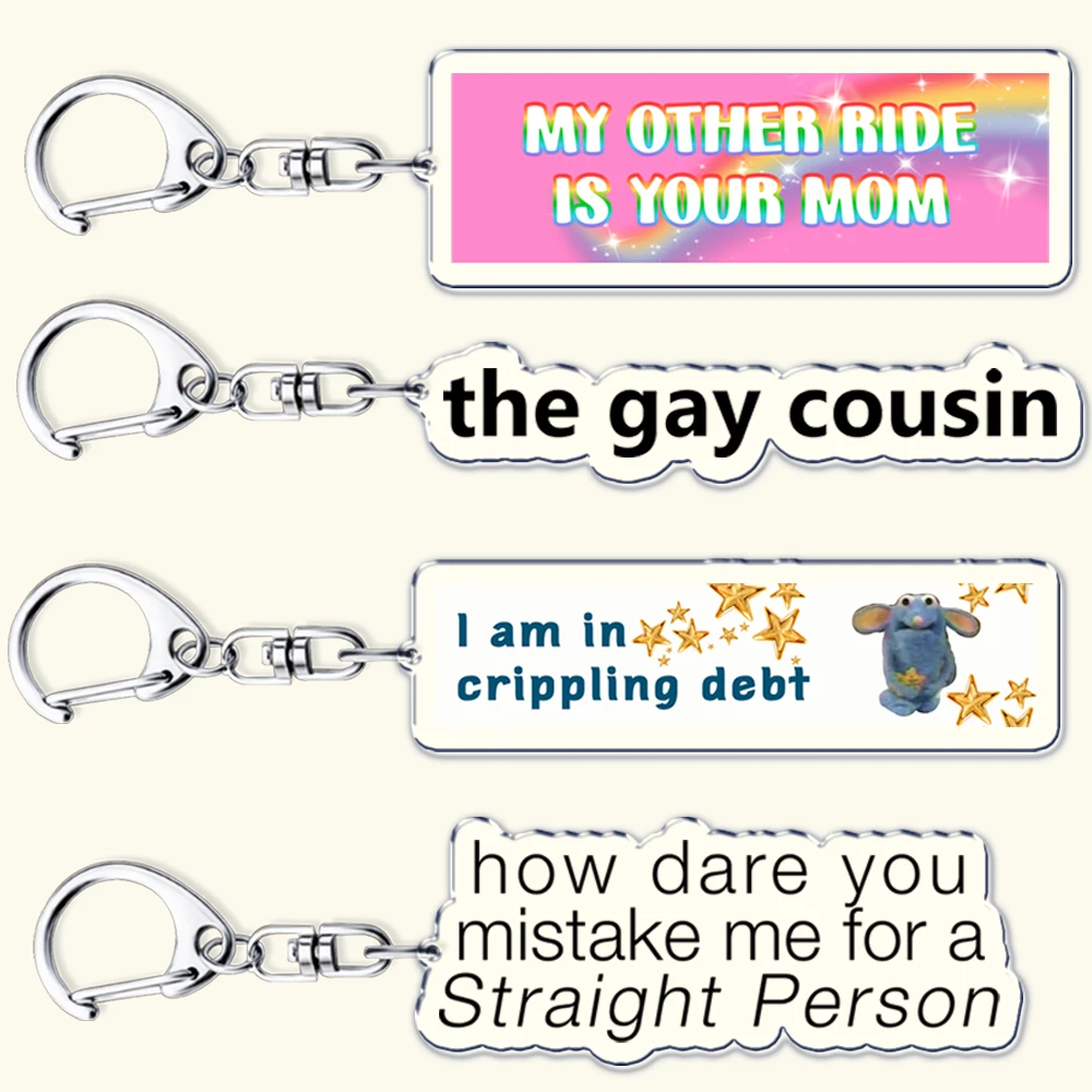 Lgbtq Funny Rainbow Keychains for Womens Accessories Bag Gay Pride Lesbian Meme Bisexual Transgender Bumper Keyrings Fans Gifts