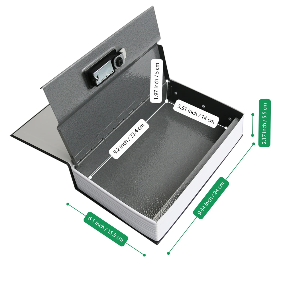 Coffre-fort secret en forme de dictionnaire, livre de diversion avec blocage de sécurité ou verrouillage à clé, boîte de rangement cachée, cachette d'argent