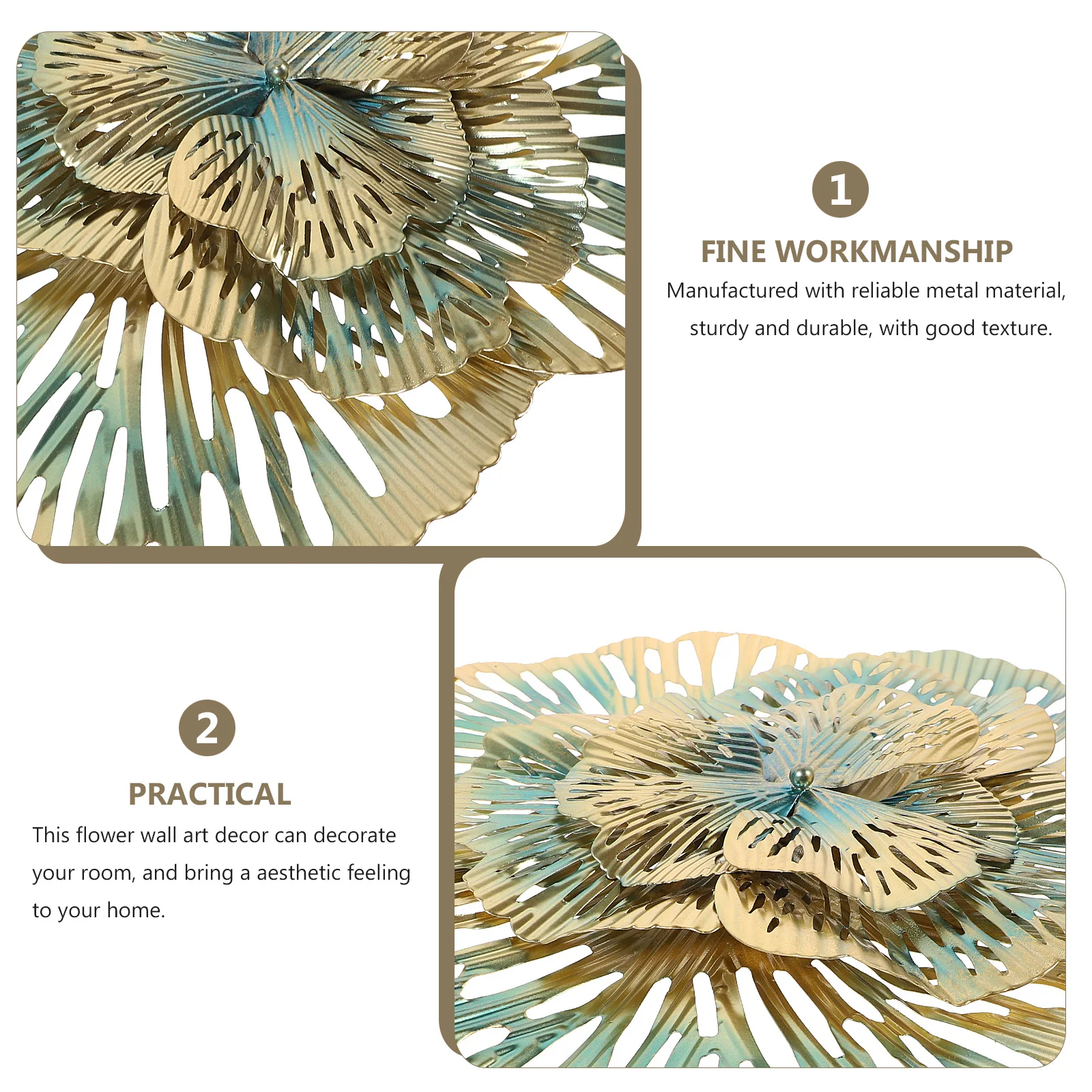 

Metal Wall Decor Flower 3D Art Living Room Home Decoration Large Leaf Design for Office Space Aesthetic Wall Hanging