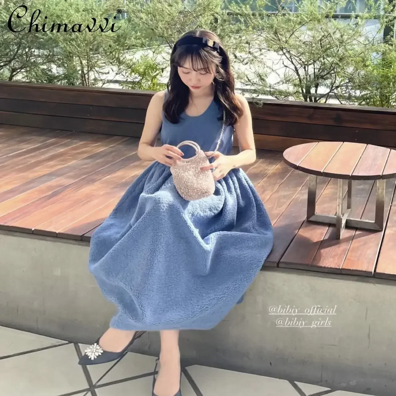 Japanese New Sweet Girl U-neck Dress Heavy Industry Sleeveless High Waist Slim Elegant Party Mid-length Women's Bud Dresses