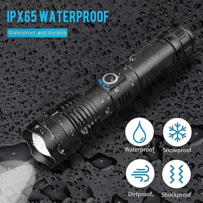 High Lumen XHP50 LED Flashlight Telescopic Zoom Focus Flashlights Waterproof Torch Rechargeable Flashlight for Camping Adventure