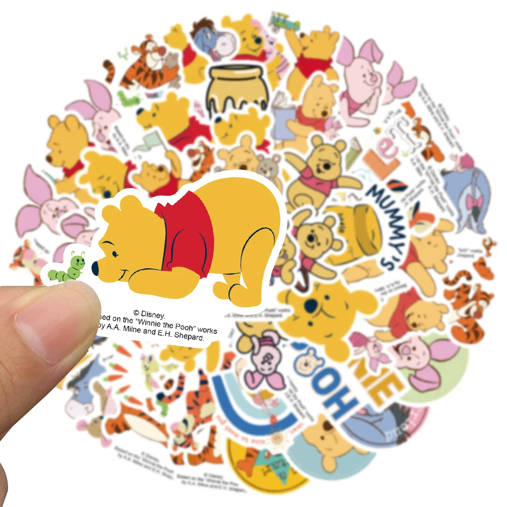 50PCS Disney Cartoon Winnie The Pooh Stickers Pooh Bear Piglet Tigger Sticker for Luggage Laptop Waterproof Decals Kids Gift