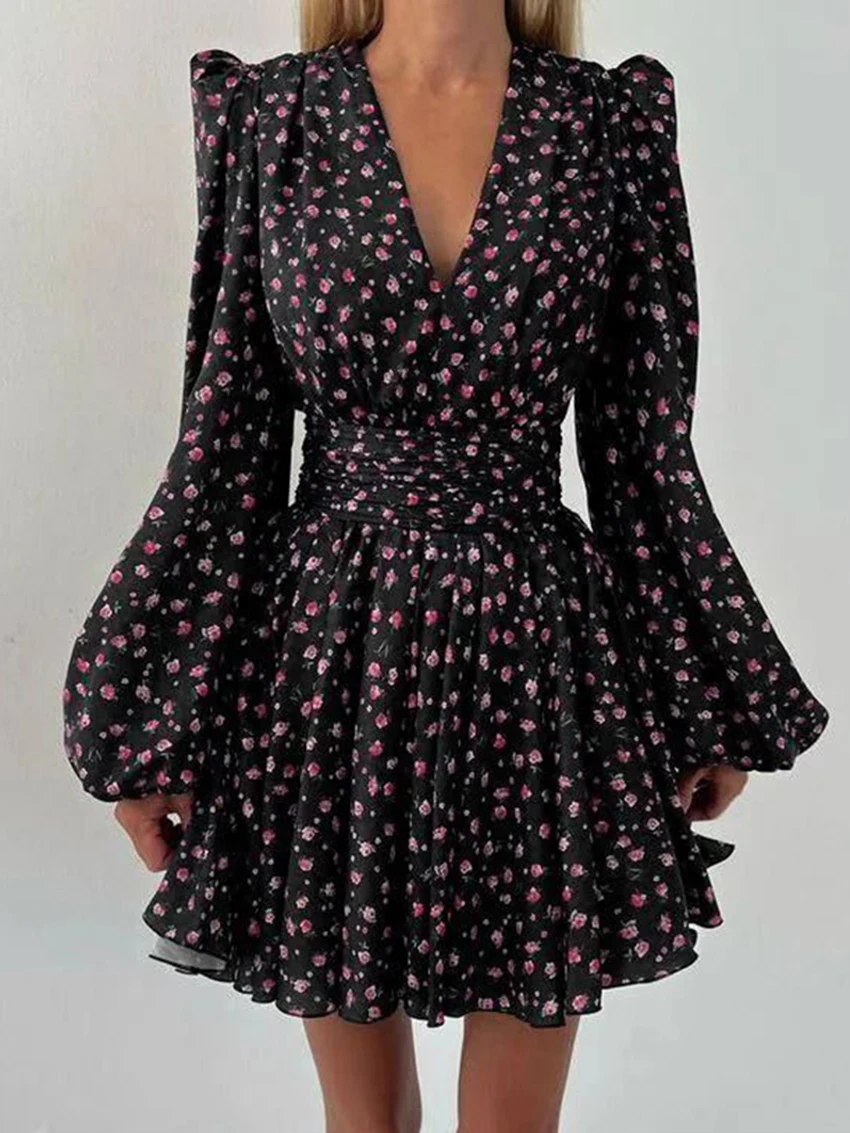 

Marthaqiqiqi тонкие женские ночные рубашки с принтом, сексуальная одежда для сна с v-образным вырезом, ночная рубашка с длинными рукавами, мини-платье, модные зимние женские пижамы