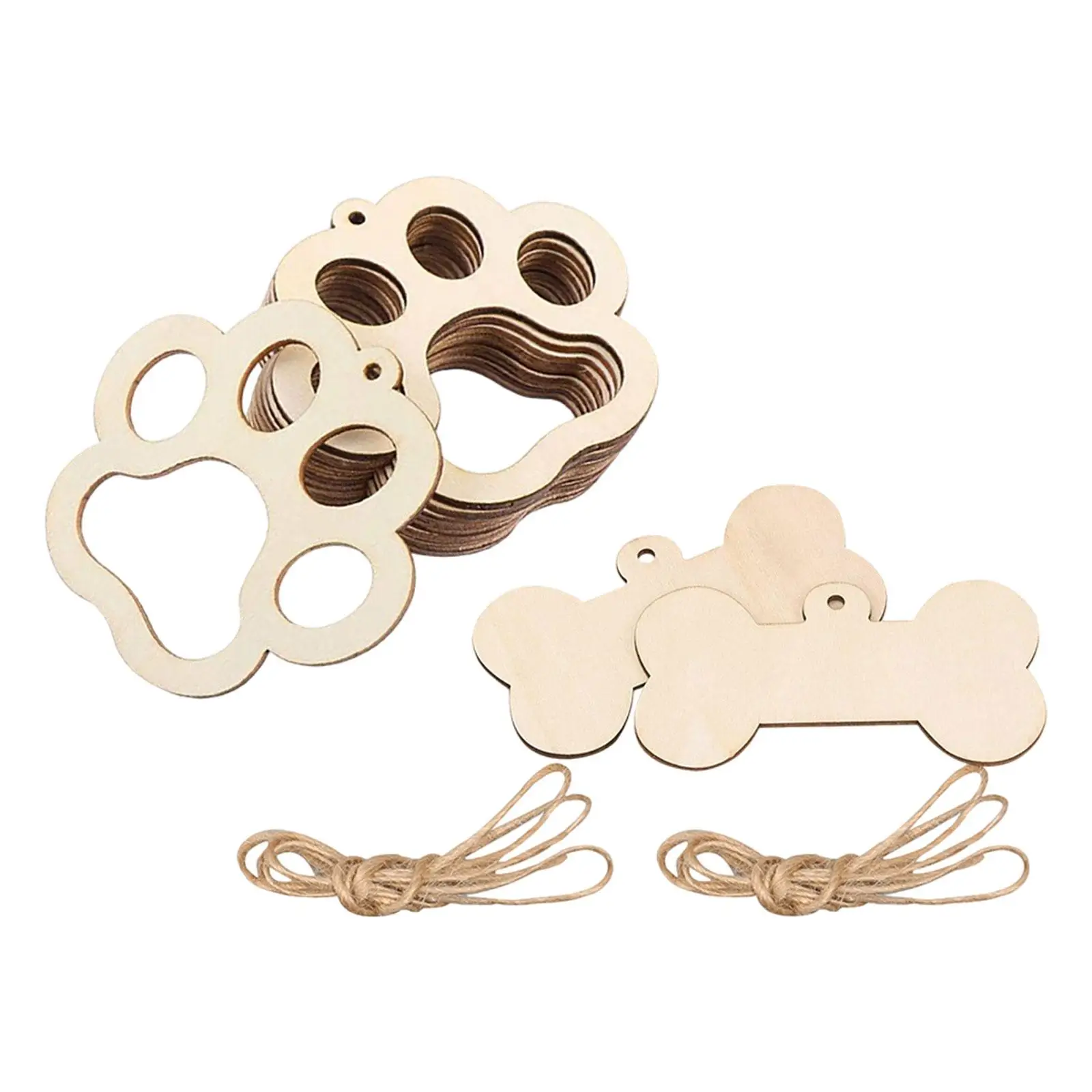 22 Pieces Paw Shaped Wooden Cutouts Embellishments with Twines DIY Projects for