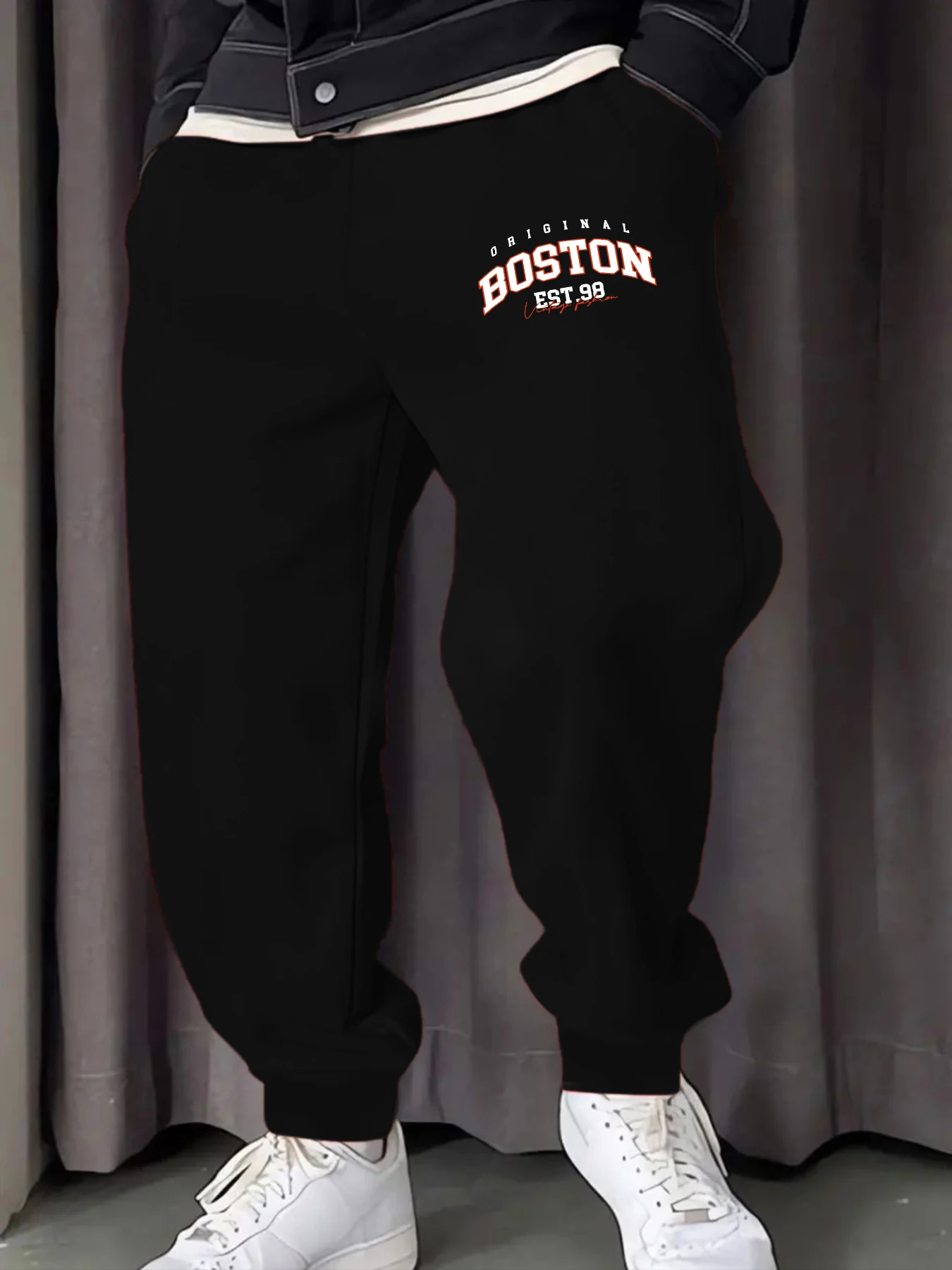 

Original Boston Est.98 Print Male Sweatpants Soft Fleece Pant Autumn Fashion Jogging Britches Warm Comfy All-Match Long Pants