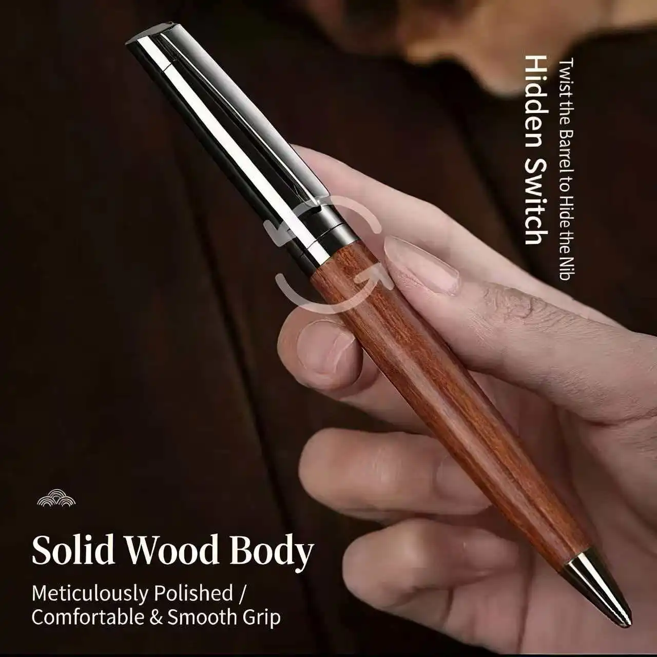 1 Set Premium Metal Ballpoint Pen with Wood Barrel for Smooth Writing and High-End Design-Black Ink-Office-With Case