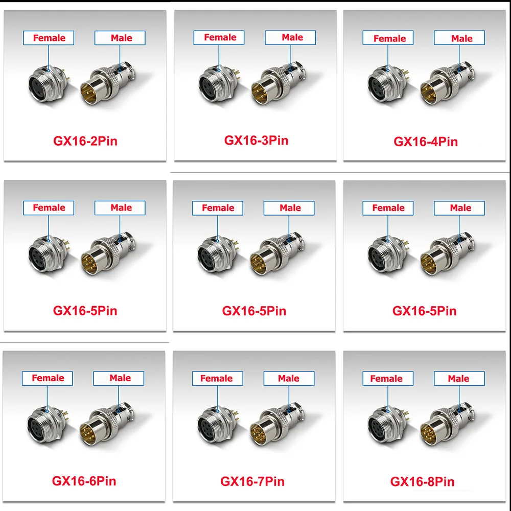 1PCS Reversed Plug Gold Plated Copper Pins GX16 2 3 4 5 6 7 8 Pin Aviation Connector Male Plug Female Socket Mounted M16 Jack