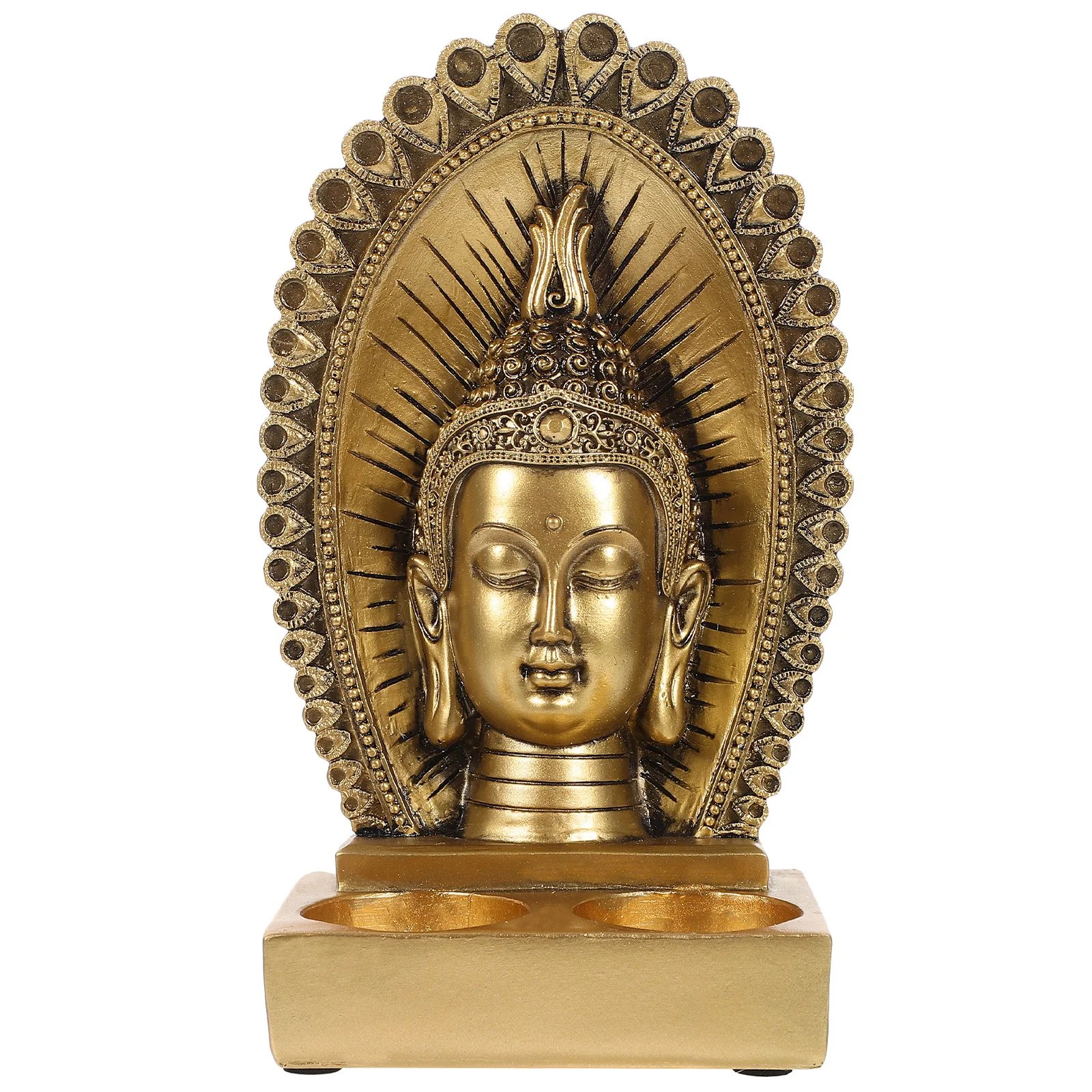 

Buddha Head Holder Resin Craft Decorative Tabletop Stand Buddhist Tealight Holder for Home and Temple