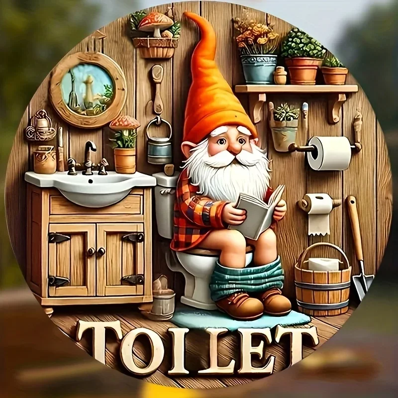 2D flaches 1-teiliges Retro-Badezimmerschild aus rundem Holz, humorvolle Wanddekoration „Toilette“, geeignet für die Toilettendekoration zu Hause