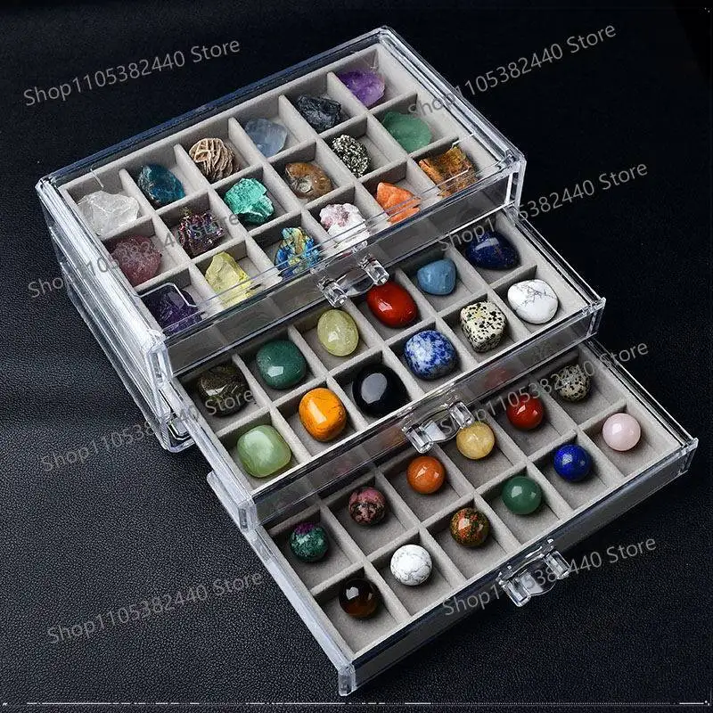 Natural white amethyst rough stone ornament 54 kinds of ores Specimen kit Children's science teaching gemstone gift