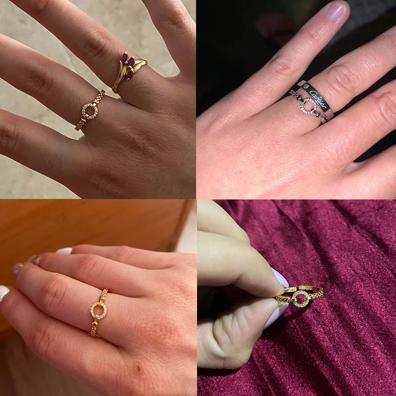 Women's Punk Rock Zircon Round Adjustable Ring