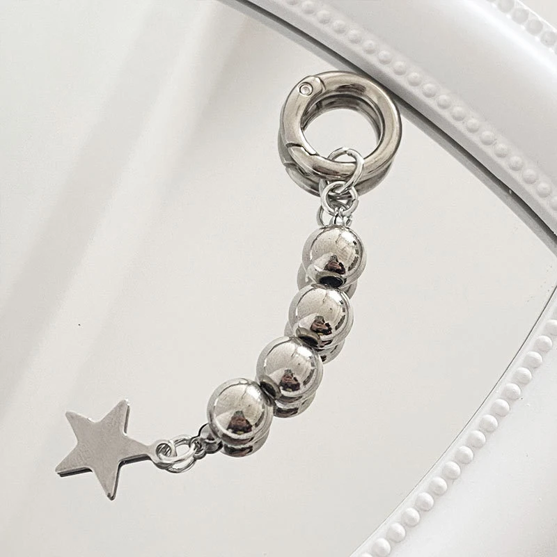 Harajuku Round Beads Star Keychain Bag Charm Pendant For Women Sweet Cool Trend Fashion Vintage Aesthetic Accessories Gift