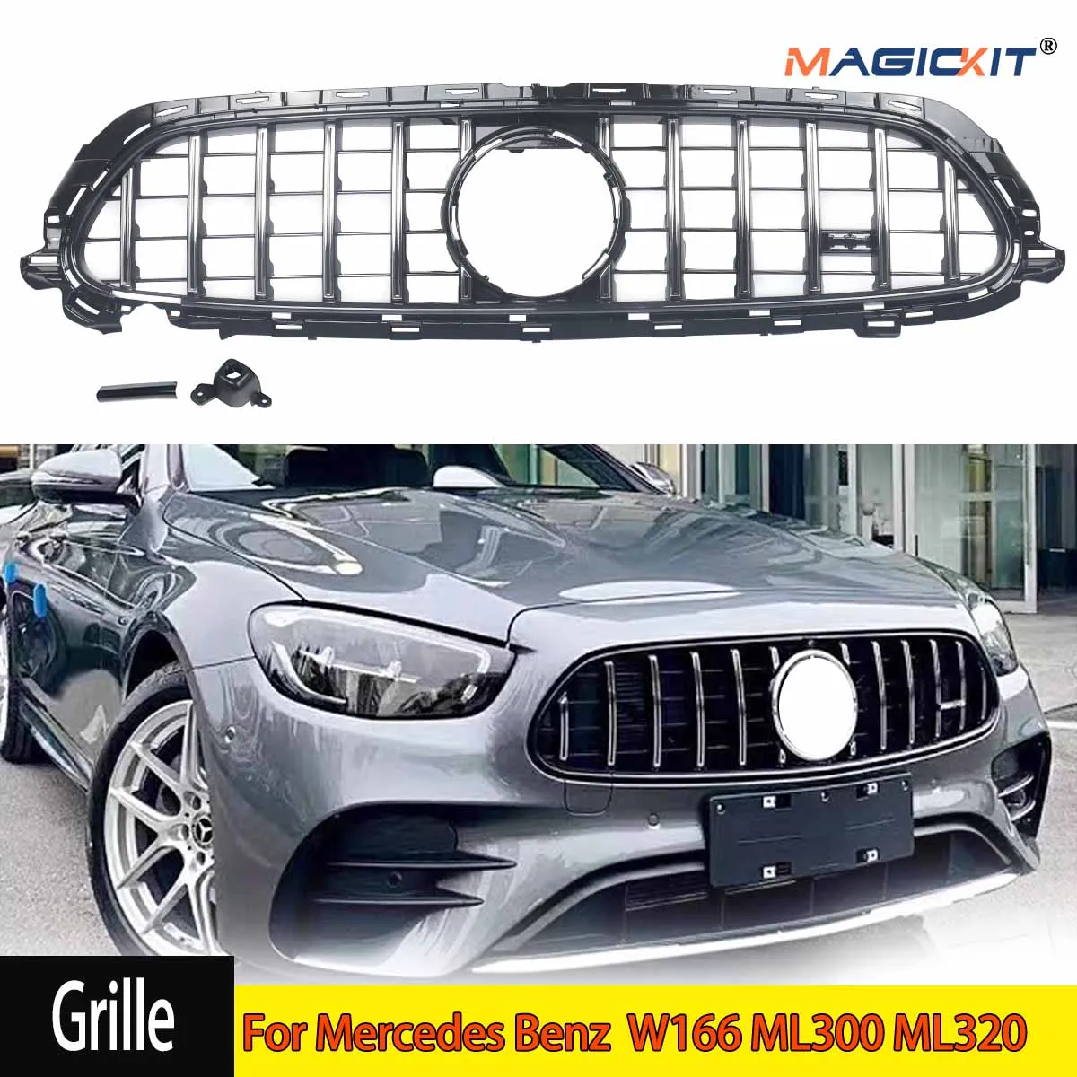 For Mercedes Benz W213 E350 E53 AMG GT Grille GT Style 2021-2022 Diamond Grill  Chrome+Black Front Grille   Replacement