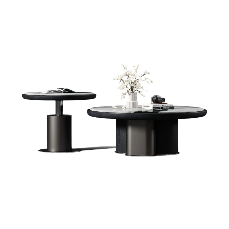 

Italian minimalist luxury stone round coffee table combination living room home light luxury modern small apartment furniture