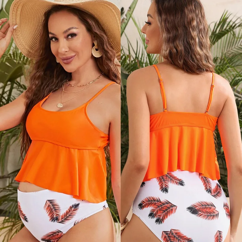 

Maternity Women Swimwear Two-piece Sleeves Printing Swimsuit Bikini Set Pregnants Swim Sets Beachwear Maillot De Bain