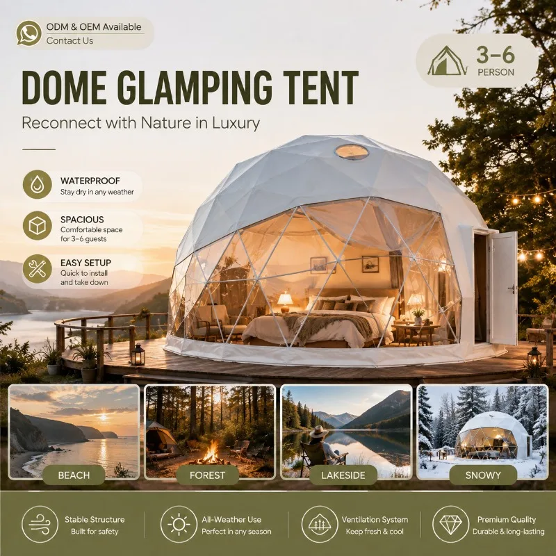 Waterproof Geodesic Dome Tent Large Luxury Glamping Shelter Outdoor Hotel Tent for Resort & Campsite Accommodation