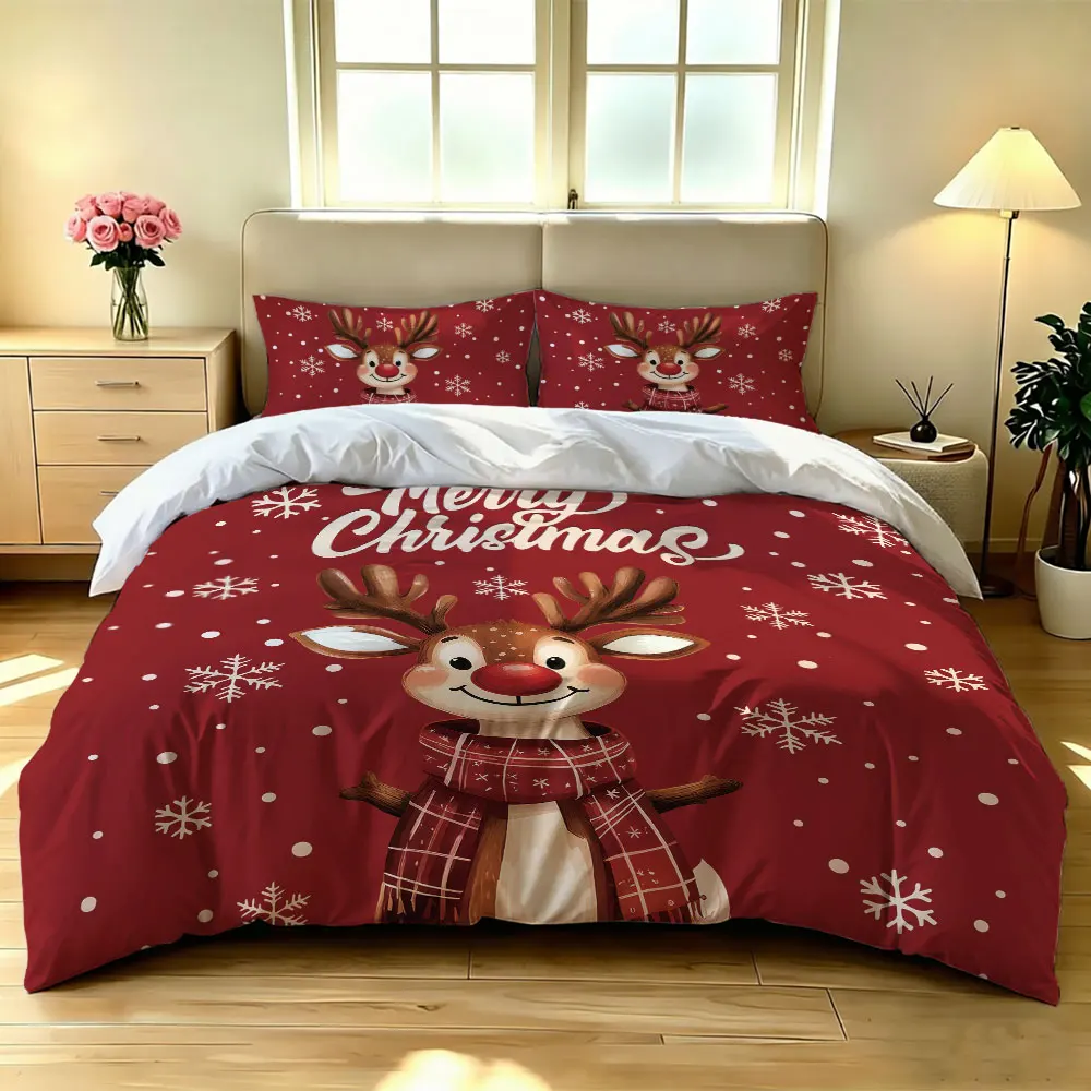 3pcs Christmas Themed Printed Duvet Cover Set 1 Duvet Cover 2 Pillowcases Holiday Bedding Machine Washable Decoration