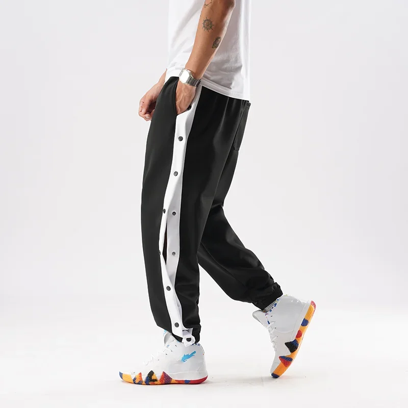 

New Men Hip Hop Pants Side Buttons Men's Elastic Waist Loose Style Men Joggers Trousers