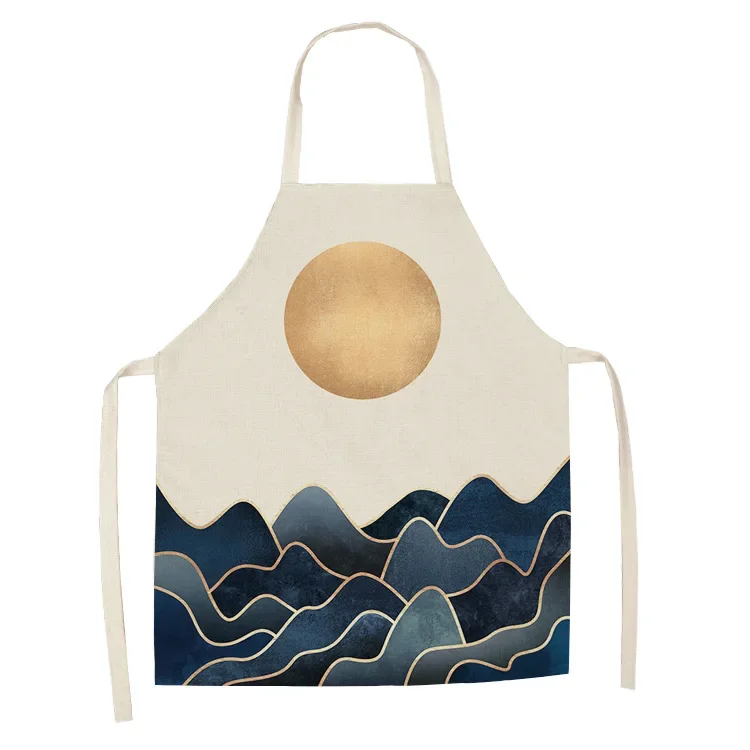 Chef Cooking Bake Oil and stain Proof Apron Illustrated Print  Kitchen  Linen Bib Home Cleaning apron 47X38CM 68X55CM