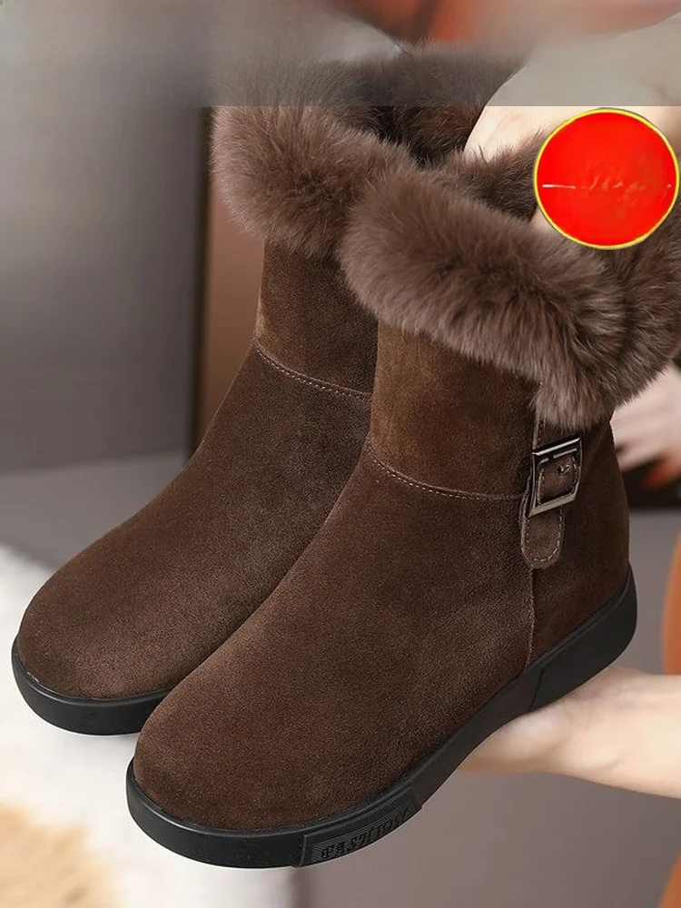 

Женские зимние ботинки до середины икры на подкладке из кроличьего меха, зимние теплые нескользящие повседневные ботинки Faion, ботинки из бархатной кожи
