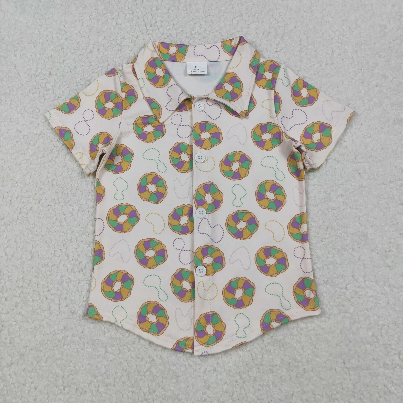 Venta al por mayor de ropa de Donuts sin mangas para niños, camisa para bebés, ropa para niños pequeños, camisas cárdigan de Mardi Gras con cremallera para niños