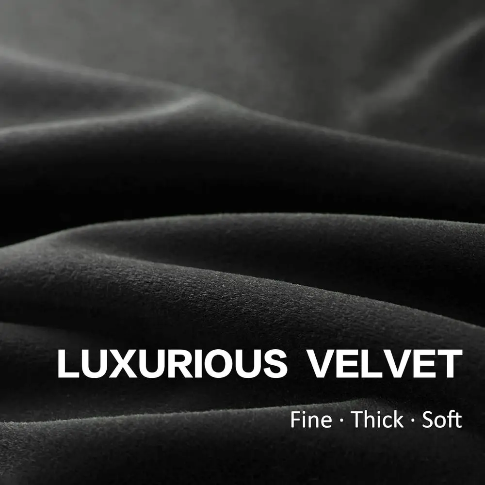 84 ستائر مخملية طويلة بطيات مع خطافات، معزولة حراريًا، سواد الغرفة، 52 عريضة، أسود