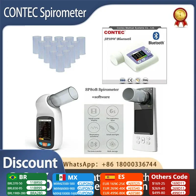 

CONTEC Digital Bluetooth Spirometer SP80B SP70B SP10 Lung breath Diagnostic Vitalograph Spirometer comes with 10 mouthpiece