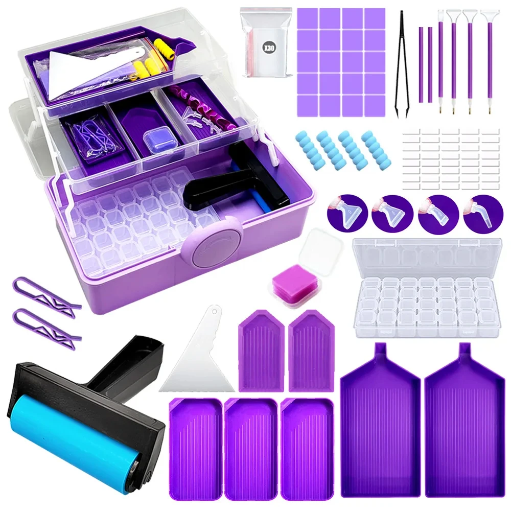 DIAPAI Diamond Painting Tools Set, With Storage Box, DIY Art Accessories Kits, Pen Tray Mat Funnel Beads Storage Containers Gift