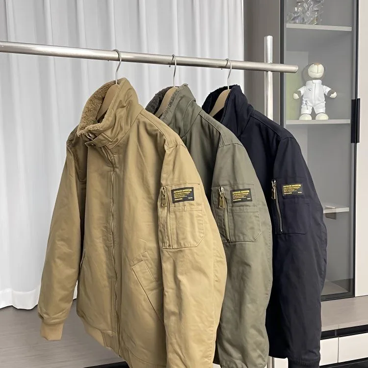 

Ретро-рабочая куртка из хлопка, свободного кроя, утепленная, с воротником-стойкой, мужская зимняя теплая куртка, повседневная, свободного кроя, с длинными рукавами, молодежная мода
