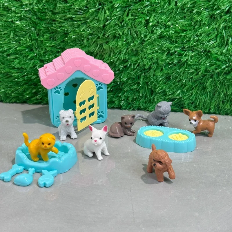 مجموعة واحدة من الجراء الصغيرة العشوائية مع ملحقات بيت الدمى - ديكور بيت الحيوانات الأليفة DIY، ألعاب بيت لطيفة لمشهد المنزل، هدية العيد