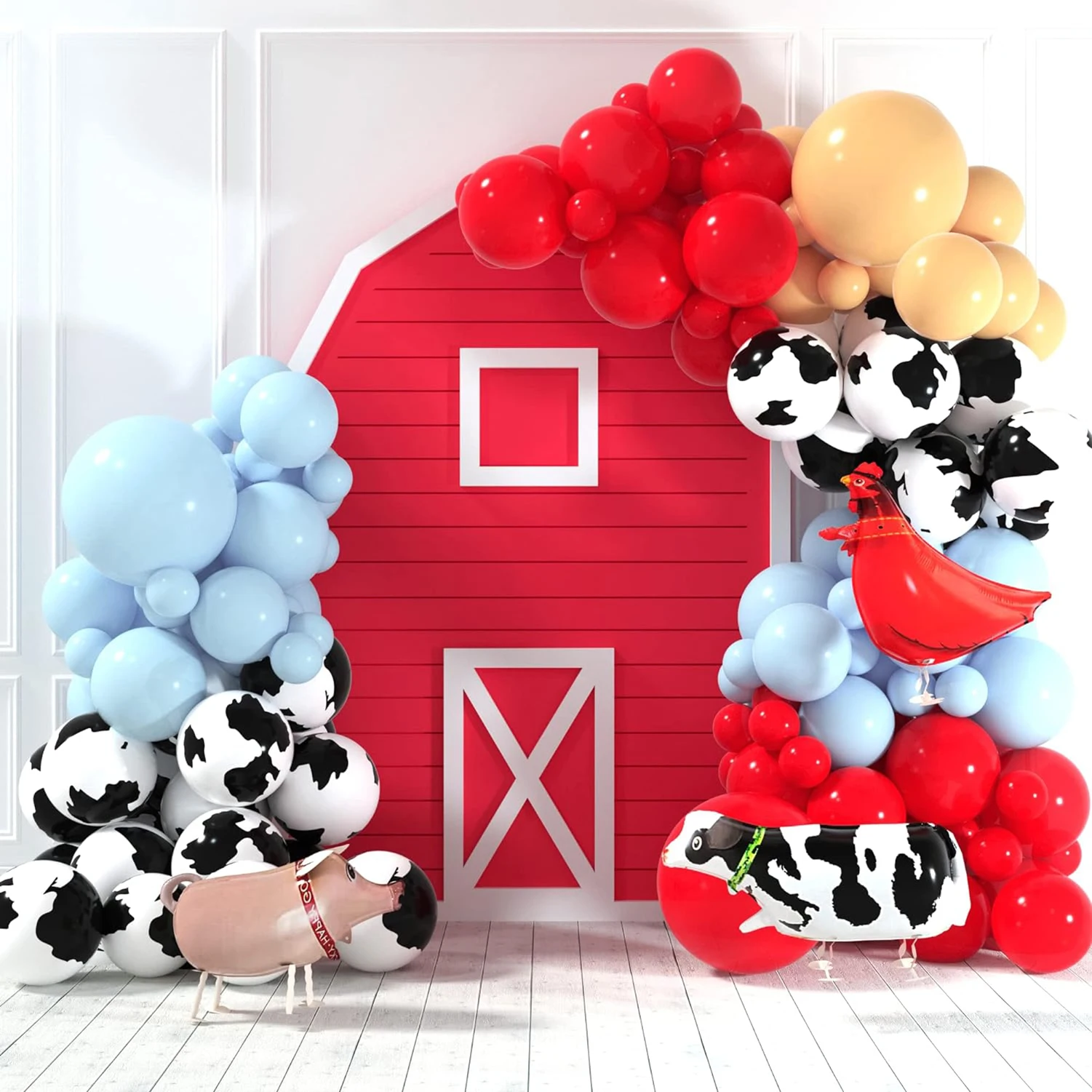 Cow Balloon Arch, Western Cow Print Blue Red Balloon Birthday Party for Boys and Girls, Cowboy Farm Theme Decorative Supplies