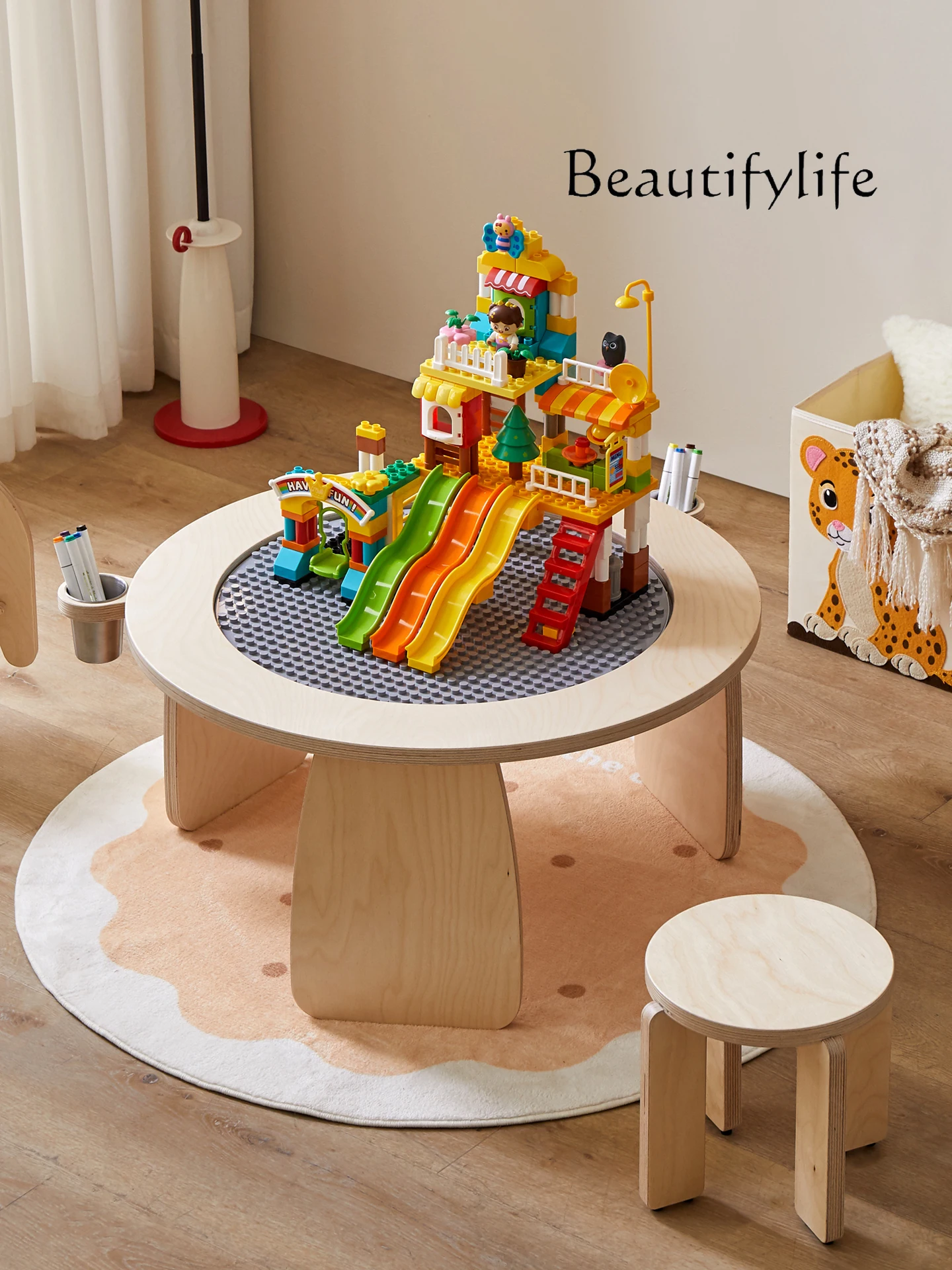 Children's multi-functional building block table Large particle jigsaw puzzle table Learning painting desk Toy table