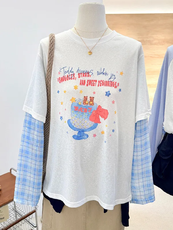 Camiseta de manga larga para mujer de talla grande, camisa fina holgada con estampado a cuadros para verano, protección solar, camisa con aire acondicionado, estilo coreano C