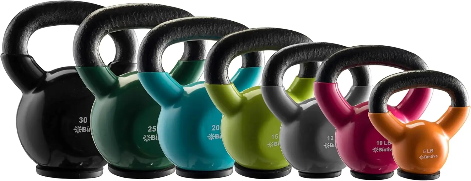 Professional Grade, Kettlebell Set Vinyl Coated, Solid Cast Iron Weights With a Special Protective Bottom