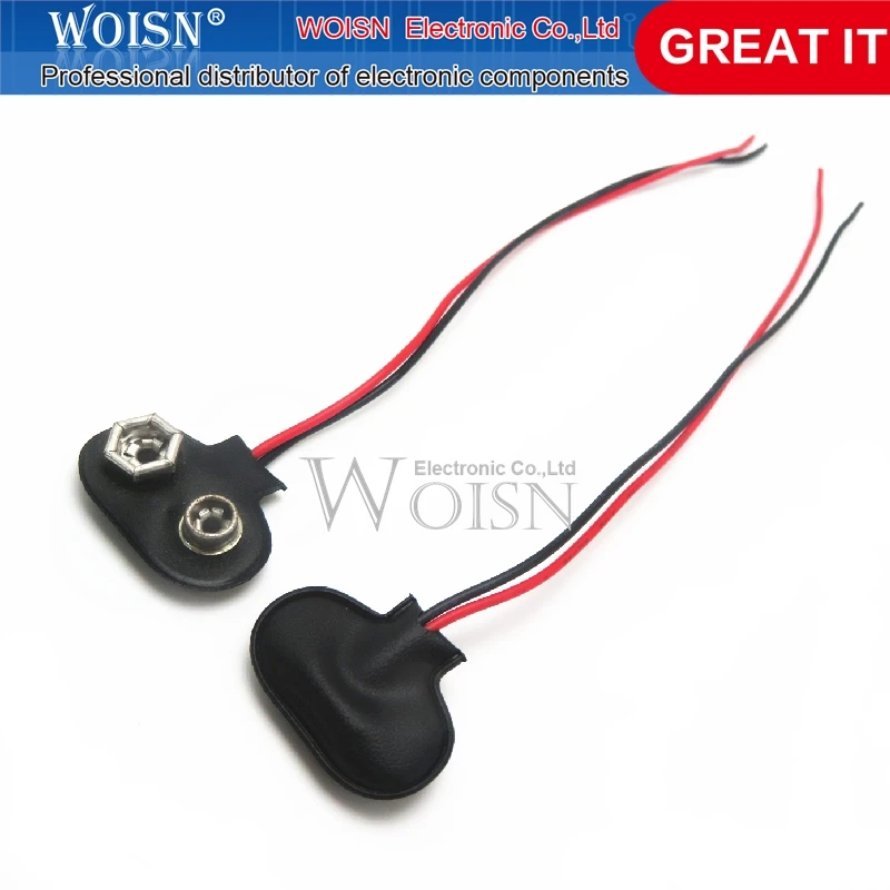 Boucle de ceinture de type T pour batterie 9 V, 100 pièces/lot, ligne de ceinture en plastique à coque rigide, boucle en cuivre 9 volts pour mâle et 600, plomb de ceinture à boucle 150mm