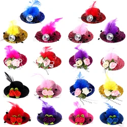 12 Pieces Mini Hat Hair Clip Mini Top Hat Fascinator Decorative Small Hat Hair Clips Girls Hair Decorations (Random Color)