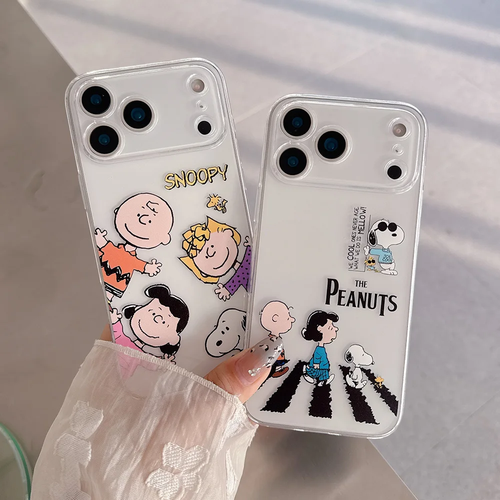 Cute Cartoon Peanut Snoopy Charlie Brown Transparent Phone Case For iPhone 17 16 15 14 13 12 11 Pro Max Cases Soft TPU Cover
