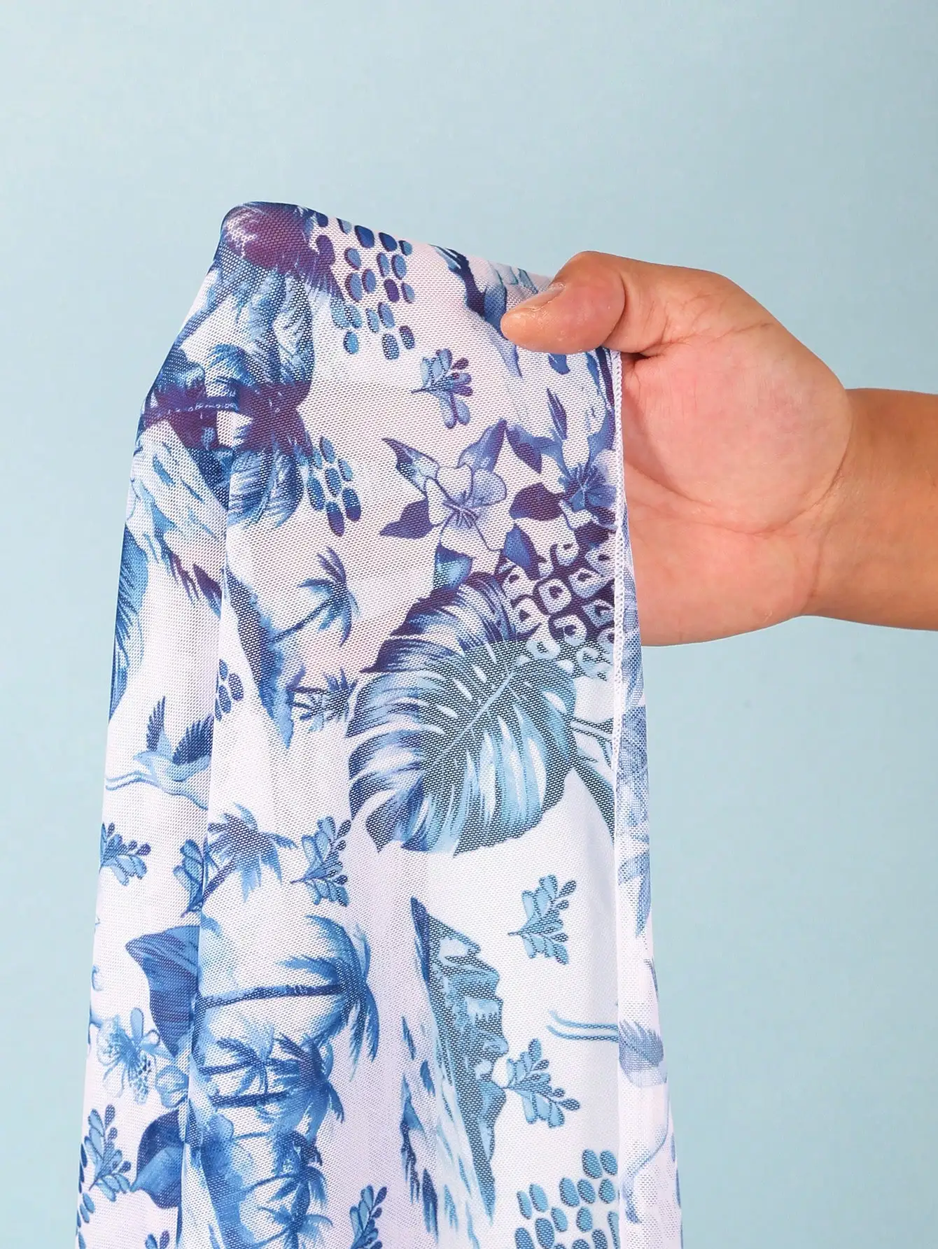 

Сине-белый слитный купальник с цветочным тропическим принтом, с завязками на шее, с эффектом коррекции живота, для пляжа