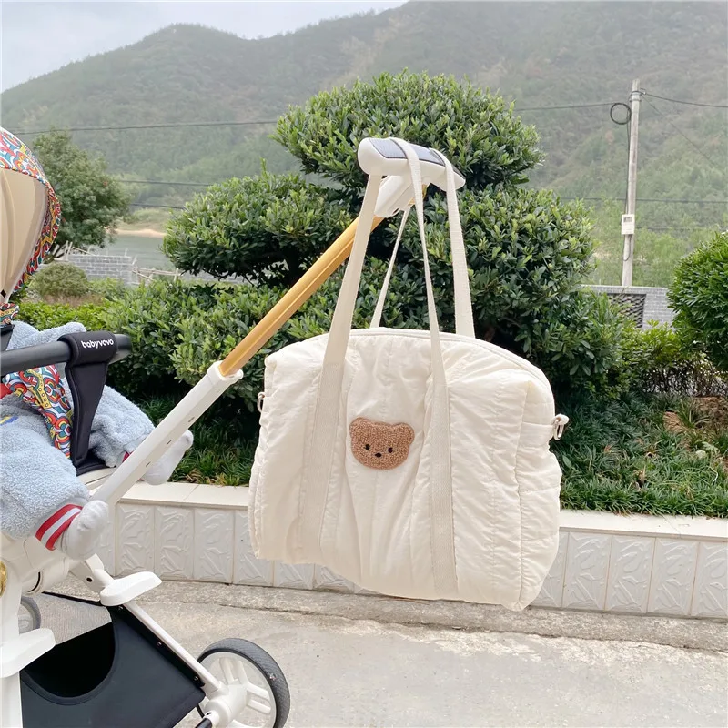 Bolsa de pañales acolchada para bebé, organizador de maternidad para cochecito de mamá, bolso de hombro para mujer, bolso de viaje de oso lindo,