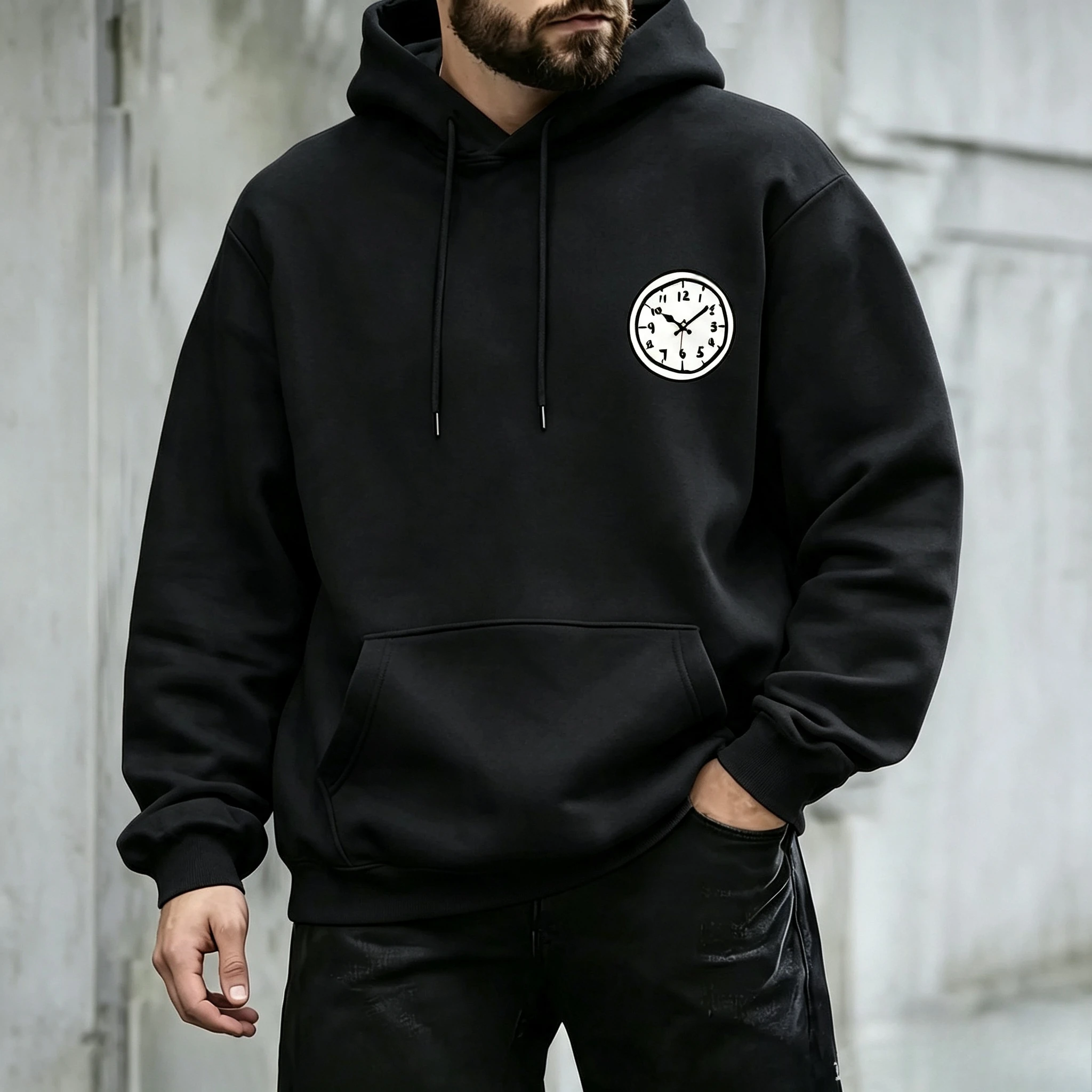 Minimal Clock Graphic Hoodie Men Women Loose Hooded Sweatshirt Simple Round Clock Print Pullover Vintage Casual Streetwear Tops