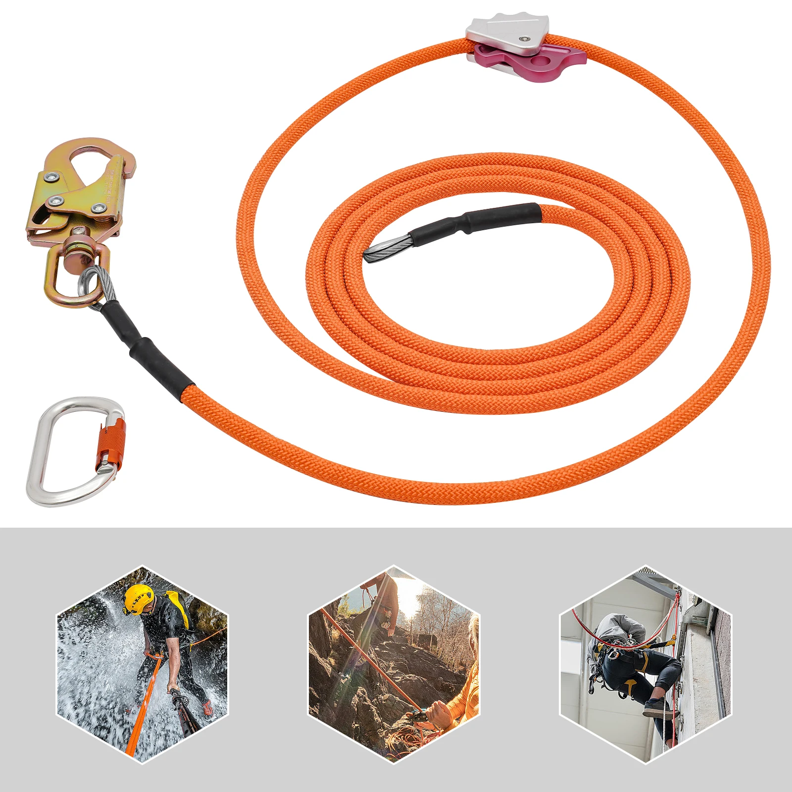 

1/2'' x 14FT Flip Line, Steel Wire Core Flipline Kit, Triple Locking Carabiner Tree Climbing Lanyard for Overhead Workers