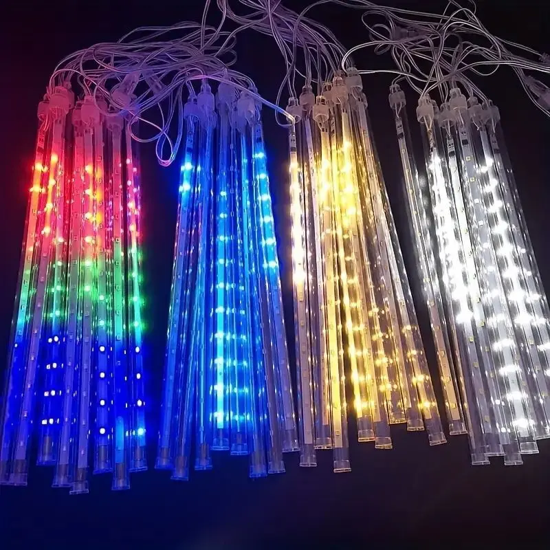 Meteor Shower Rain LED String Lights, 8 Tubes Fairy Guirlandas, Decorações de árvore de Natal, Luzes ao ar livre do casamento, 192 LEDs, 288 LEDs