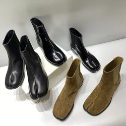 Nowe czarne buty z prawdziwej skóry Unisex Tabi męskie damskie z rozcięciem Chelsea Boots kobiety Tabi buty damskie Botas Mujer ze skóry bydlęcej