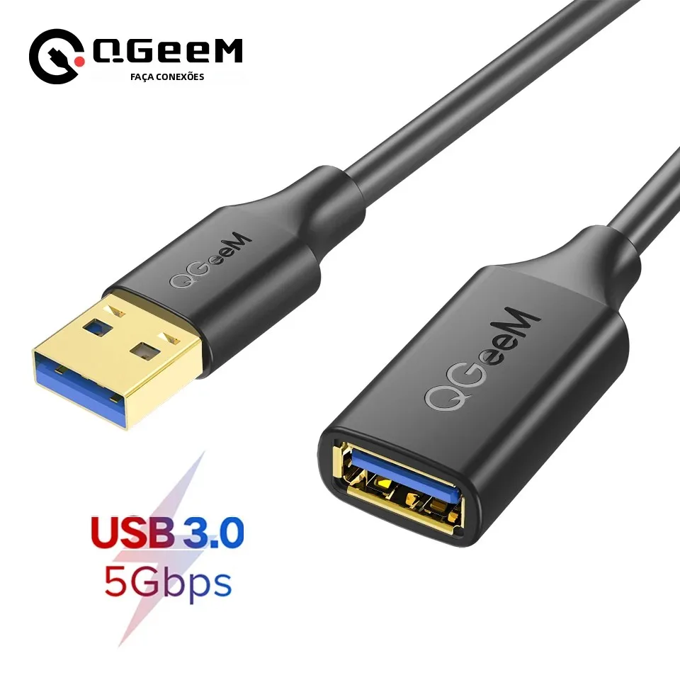 QGeeM Cabo de extensão USB USB 3.0 Extensor de cabo para PC laptop Smart-TV PS4 Xbox One SSD Cabo USB macho para fêmea Cabo de extensão USB para USB Cabo de dados USB 3.0 2.0 Cabo de extensão 2m 5m Cabo USB macho fêmea