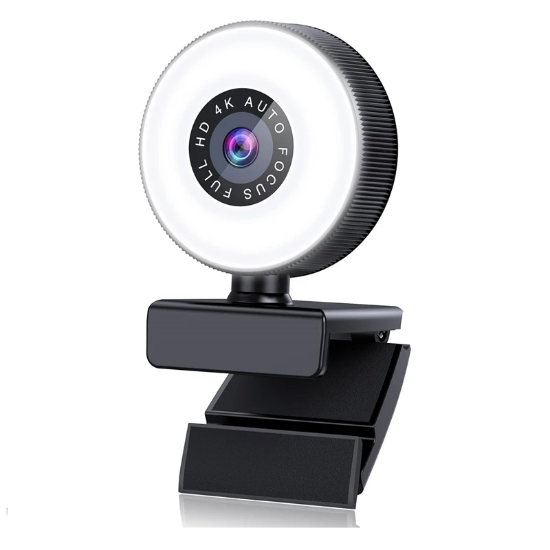 4K HD Autofocus Webcam With Microphone, Adjustable Light Computer Camera USB Webcam For Laptop Desktop Video Calling