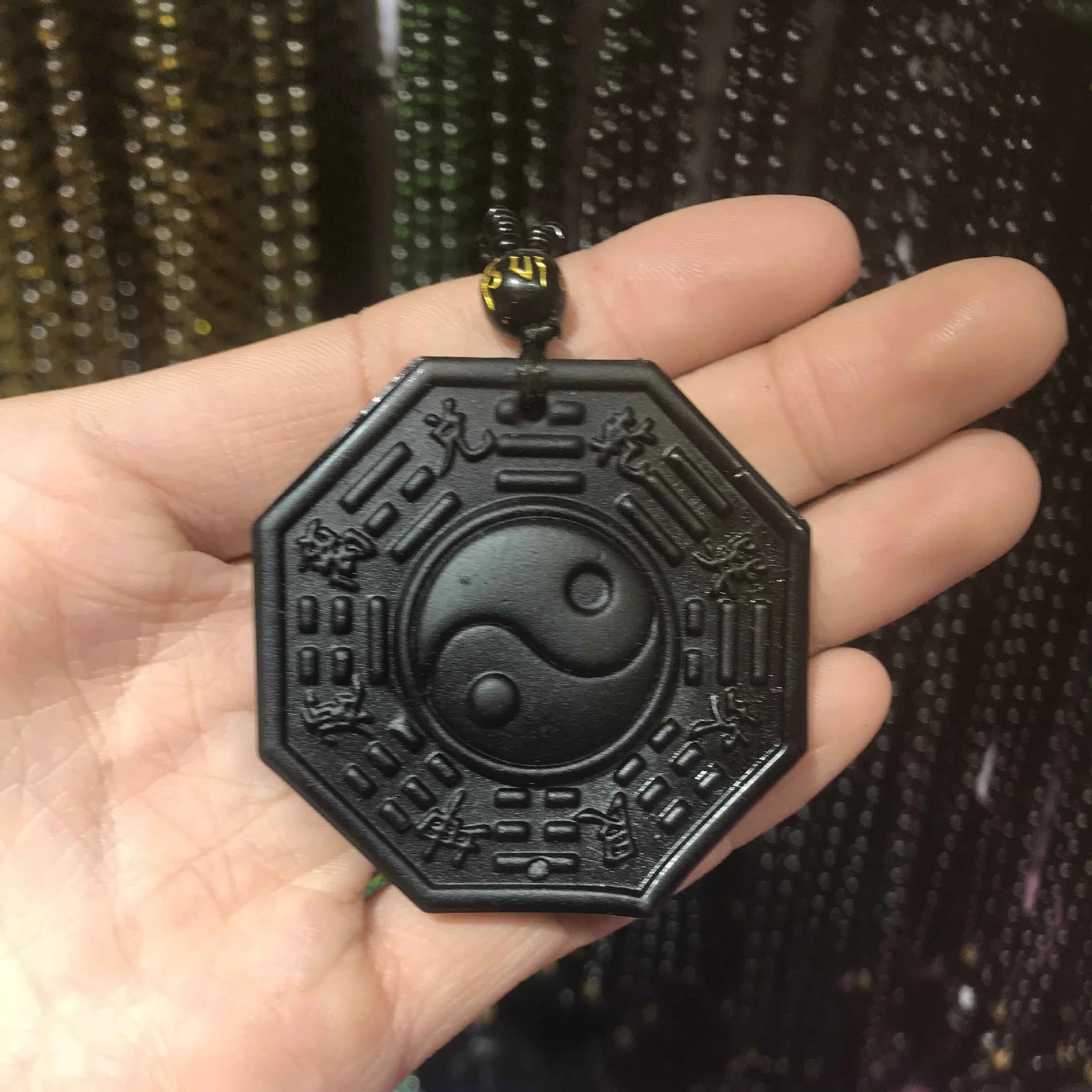 Amitabha Pendant Necklace Black Obsidian Carved Buddha Lucky Amulet Necklaces For Women Men Jewelry Elder Festival Gifts Jewelry