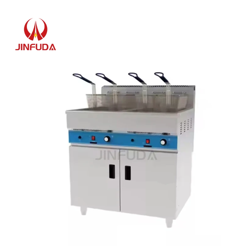 Wholesale Stainless Steel Commercial Kitchen Equipment European Industrial Counter 2 Tanks 4 Baskets Liquefied Gas Deep Fryer