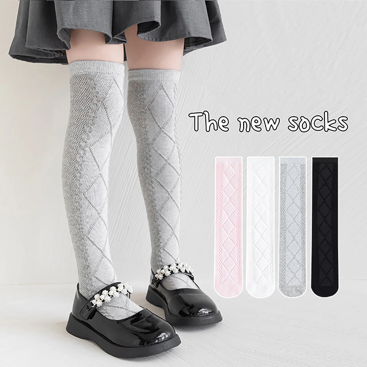 Kids Cver-the-knee Socks Fashion Plain Long Stockings Spring Summer Children Cotton Socks Sweet Lolita Girl Girl Thigh-high Sock