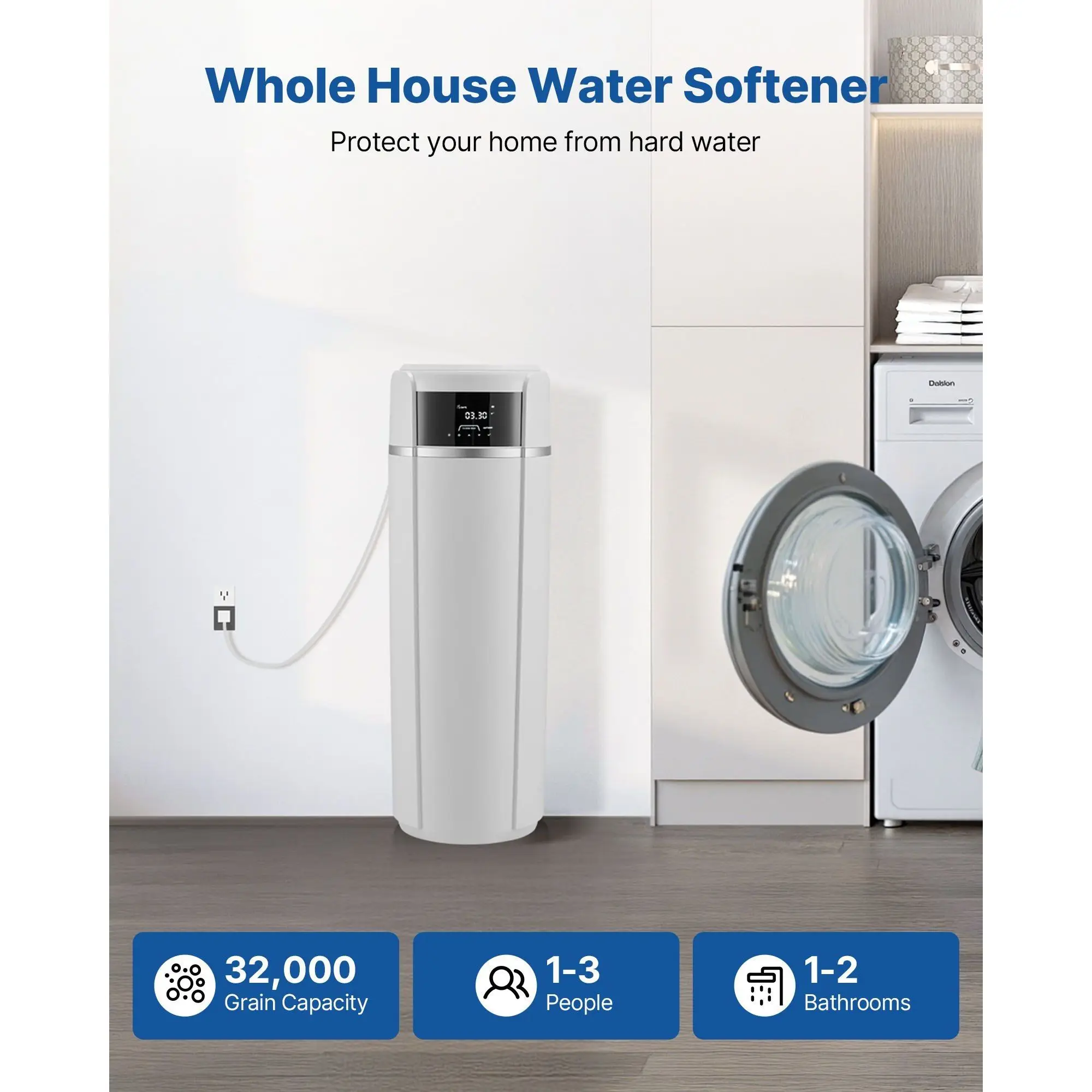 32,000 Grains  Water Softener System Automatic Touch Control Panel With Bypass Valve For Hard Water Reduction